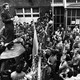 Lech Walesa addresses striking shipyard workers in August 1980 in Gdansk.