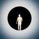 A silhouette of a person stepping through a black hole in space.