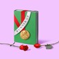 A graphic illustration of a green hardcover book draped with a red "runner up" sash and the Nobel Prize in Literature medal