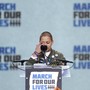 Emma González, a student and shooting survivor from the Marjory Stoneman Douglas High School in Parkland, Florida, addressing the conclusion of the "March for Our Lives” event in Washington, D.C.