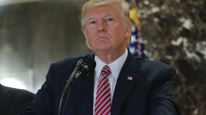 President Trump addresses reporters at Trump Tower.
