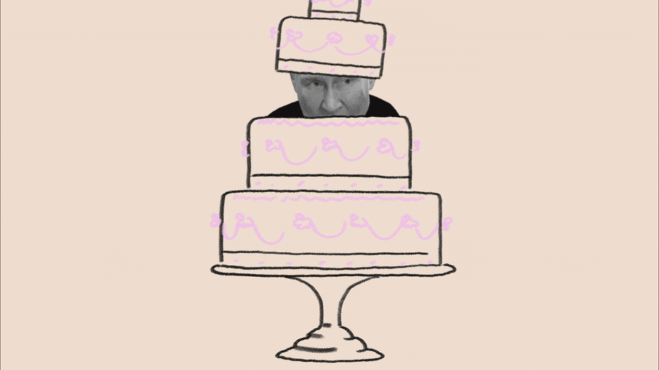Putin coming out of a wedding cake gif