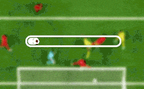 A graphic of a loading bar with a spinning soccer ball overlaid on a blurry soccer field