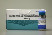 A dose of a measles, mumps, and rubella vaccine