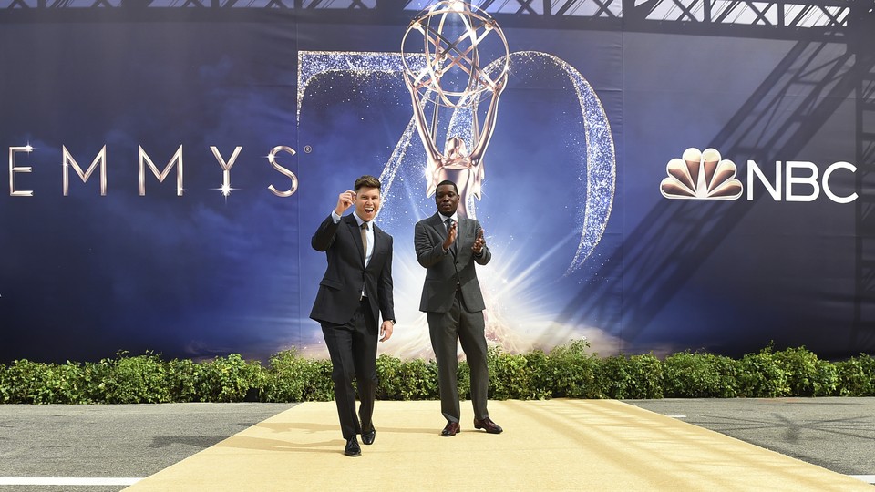 The Emmys hosts, Colin Jost and Michael Che
