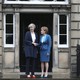 Scotland's First Minister, Nicola Sturgeon, greets Britain's new Prime Minister, Theresa May, as she arrives at Bute House in Edinburgh, Scotland, on July 15, 2016.
