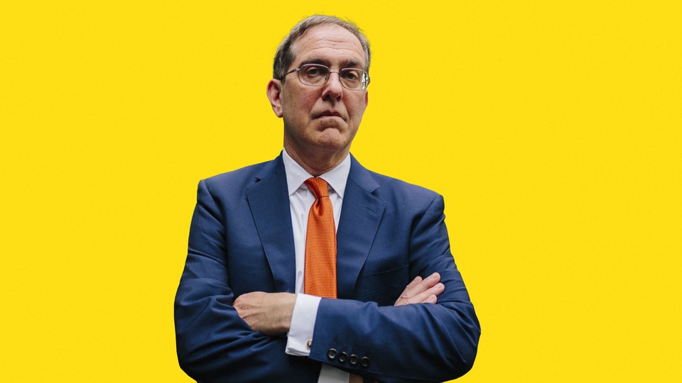 Princeton President Christopher Eisgruber on a solid yellow background