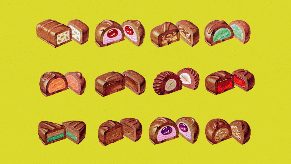 An illustration of chocolate candies disappearing