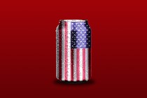 A soda can decorated as an American flag