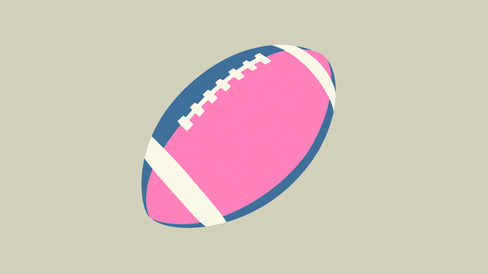 illustration of a pink white and blue football spinning