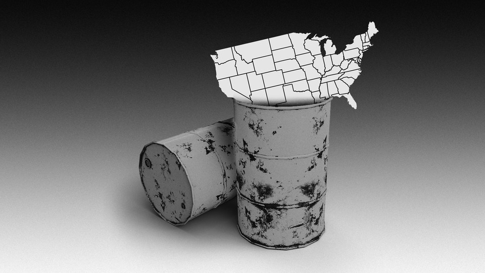 america falling into a barrel of hazardous waste
