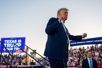 Trump stands on a stage in Waco, Texas.