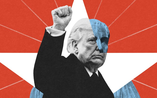 a collage showing Trump and Julius Caesar