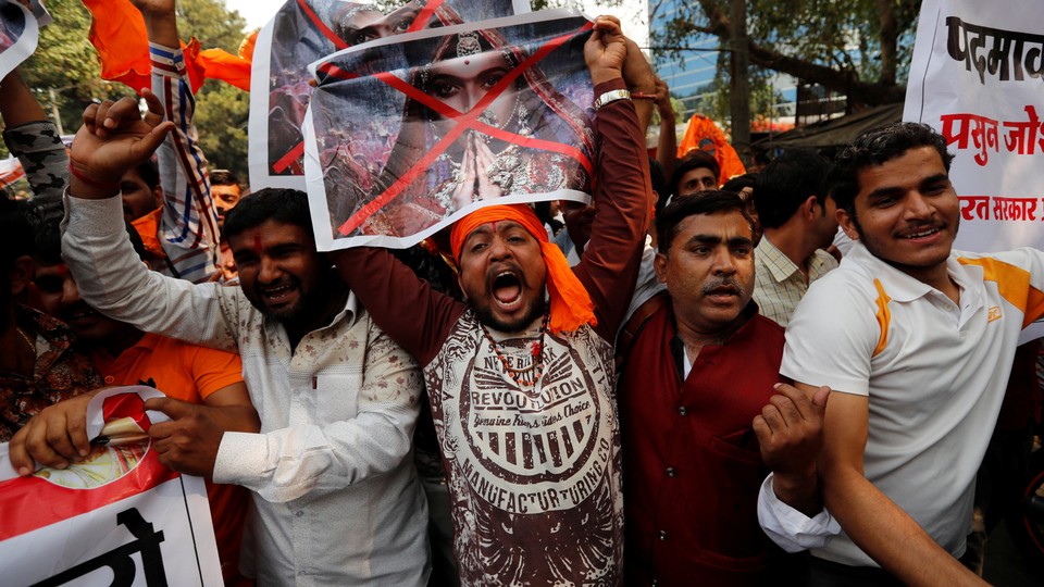 Members of the Rajput community protest against the release of "Padmaavat."