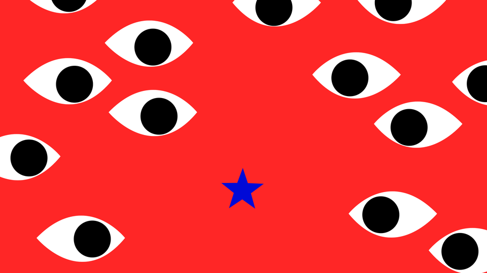 An illustration of several eyes looking at a single blue star
