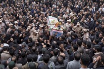 Mourners carry the coffin of an Iranian Revolutionary Guard Corps soldier killed in Syria in 2015.