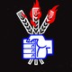 An illustration of a fist grasping a sheaf of wheat on fire, in the colors of a Russian flag