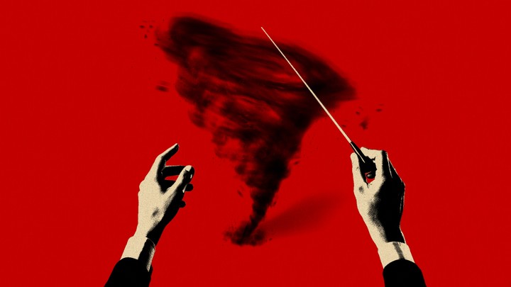 An illustration of a conductor conducting a tornado.