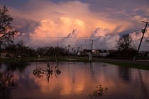 Storm clouds off the coast of Louisiana can be seen from Pointe-Aux-Chenes