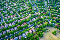 An aerial photo of suburban homes