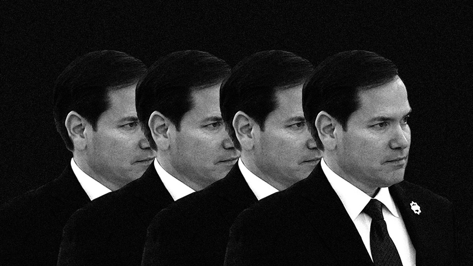 Four repeated images of Marco Rubio in front of a black background