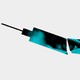 An illustration of a syringe broken in half, with an eye overlaid in the middle