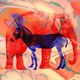 Collage of an elephant and a donkey on a psychedelic background