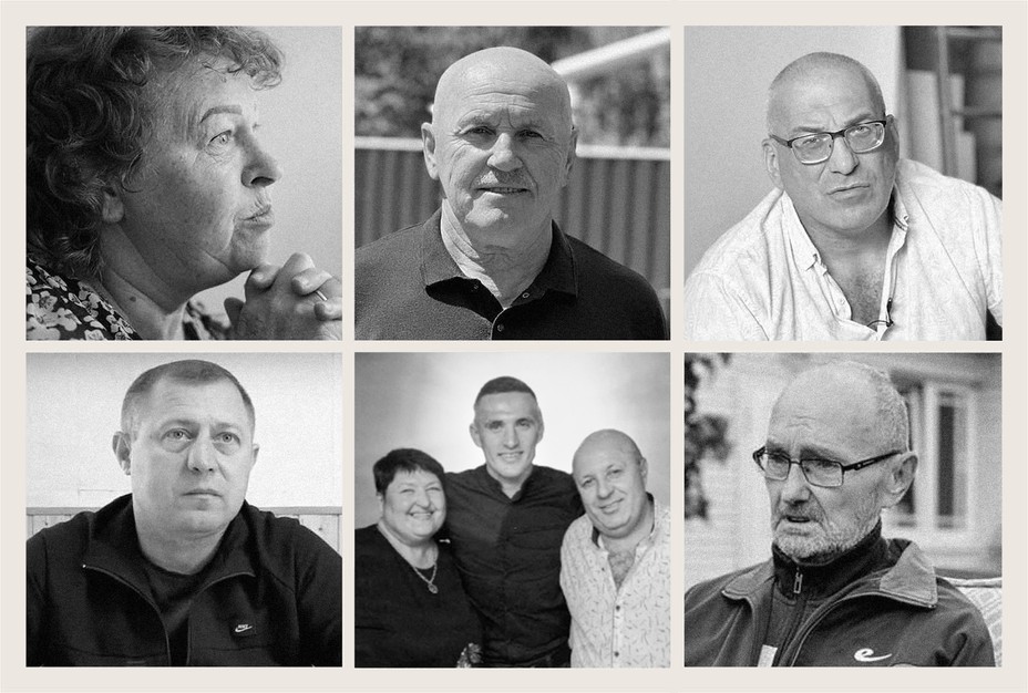 The Reckoning Project found that Russian occupation forces have targeted Ukrainian local officials for interrogation and torture. Pictured here are some of the municipal leaders who were detained, forced to flee, or both. From top row to bottom row, left to right: Anna Shostak-Kuchmiak, mayor of Vysokopillya community; Volodymyr Kovalenko, mayor of Novokakhovka territorial community; Dmytro Vasyliev, secretary of the city council of Nova Kakhovka; Oleksandr Levechko, mayor of Novooleksandrivka; Olha Sukhenko, mayor of Motyzhyn; and Viktor Marunyak, mayor of Stara Zburjivka. According to data from the Ukrainian government, 93 local-government officials had been detained by Russian forces as of late January; 75 have since been released, and 18 remain in detention. Three local-government officials have been killed, including Sukhenko. (Photographs courtesy of the Reckoning Project)