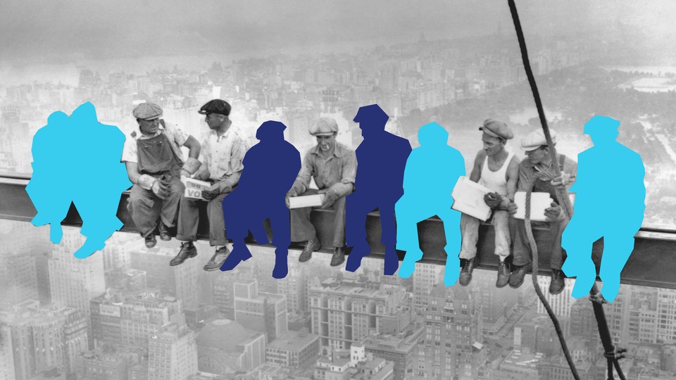 The iconic 'Lunch atop a Skyscraper' photograph with a six of the 11 construction workers missing from the image.