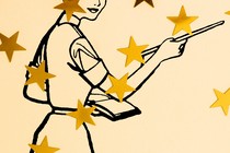 Illustration of a teacher with gold stars