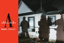 Shadows of ICE members projected on the outside of a home at night