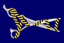 Illustration of scissors tangled in caution tape