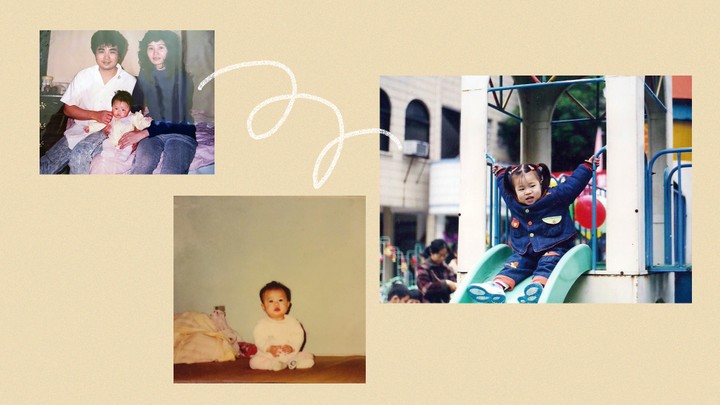 A collage of family photos showing little girls growing up