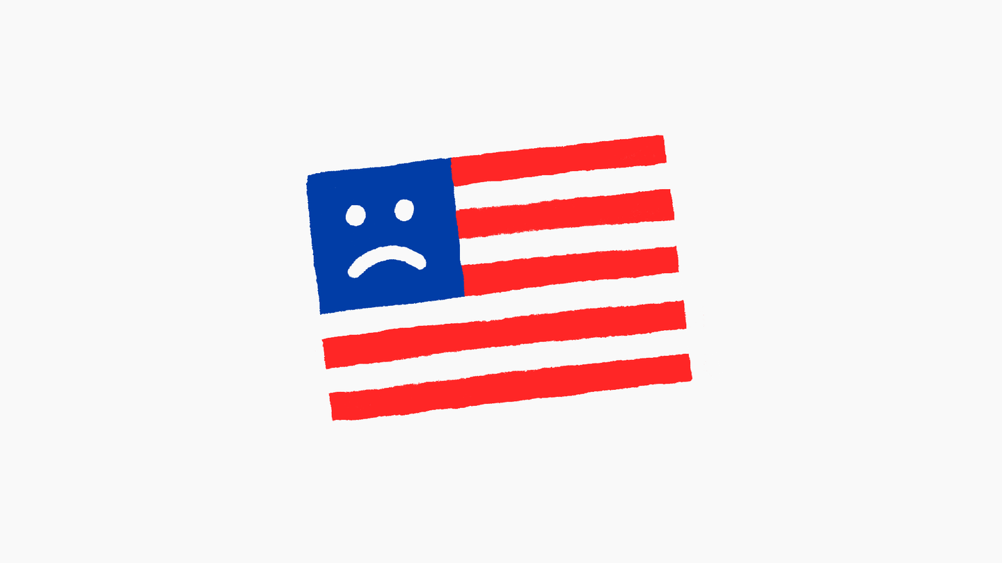 USA flag with sad face
