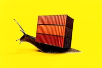 An illustration of a snail with a shipping container as its shell