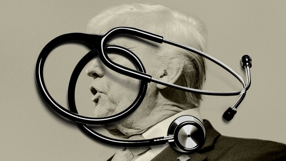 Trump with a stethoscope over his face