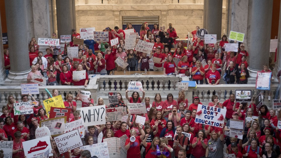 Kentucky teachers protest inside the state Capitol.