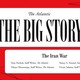 Black text in a white speech bubble on a red background that reads: The Big Story The Iran War