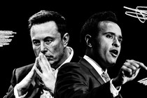 black-and-white collage of Elon Musk and Vivek Ramaswamy