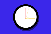 A clock whose hour and minute hands are the spine of a book; the second hand is a page in the book.
