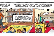 A panel of a graphic novel of a woman walking into a room. Speech: "Whew. When did life get so complicated?"