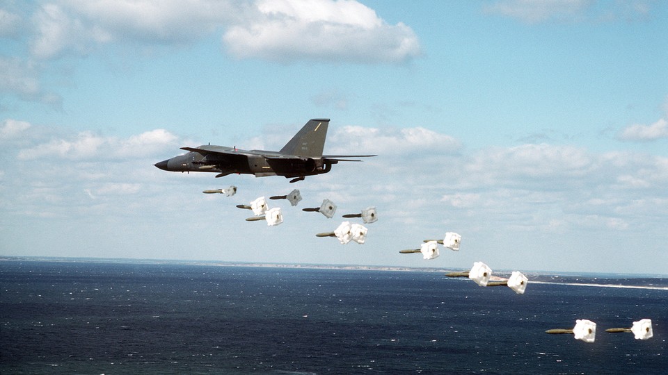 A fighter plane flies over the island of Nomans Land