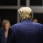 The back of Donald Trump's head during his hush-money trial in New York