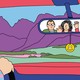 An illustration showing a person driving a car and seeing their parents in the rearview mirror