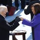 President-elect Joe Biden and Vice President Kamala Harris bump fists during their inauguration ceremony.