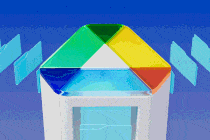 A GIF of the Google Drive logo with files coming out of it,
