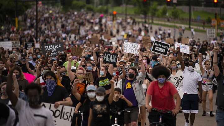 Demonstrators at a protest against police brutality in Minneapolis.
