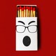Illustration showing white, half-open matchbox, the front of which shows face with glasses and expression of outrage.