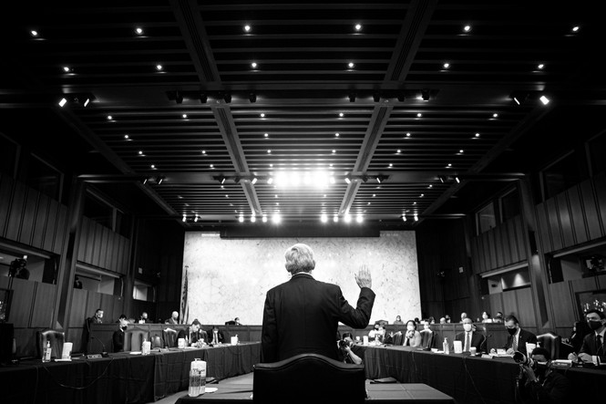 Picture of Merrick Garland being sworn in during his confirmation hearing before the Senate Judiciary Committee on Capitol Hill in Washington, D.C., the United States, Feb. 22, 2021.