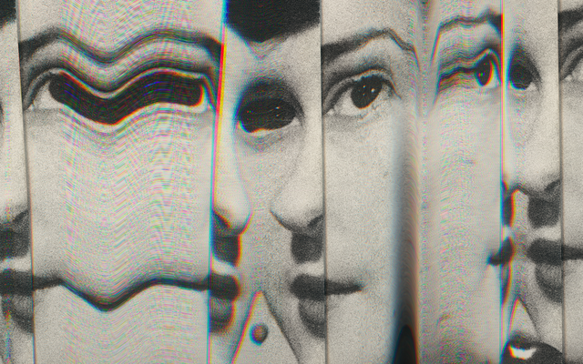 Distorted photo of a woman's face.
